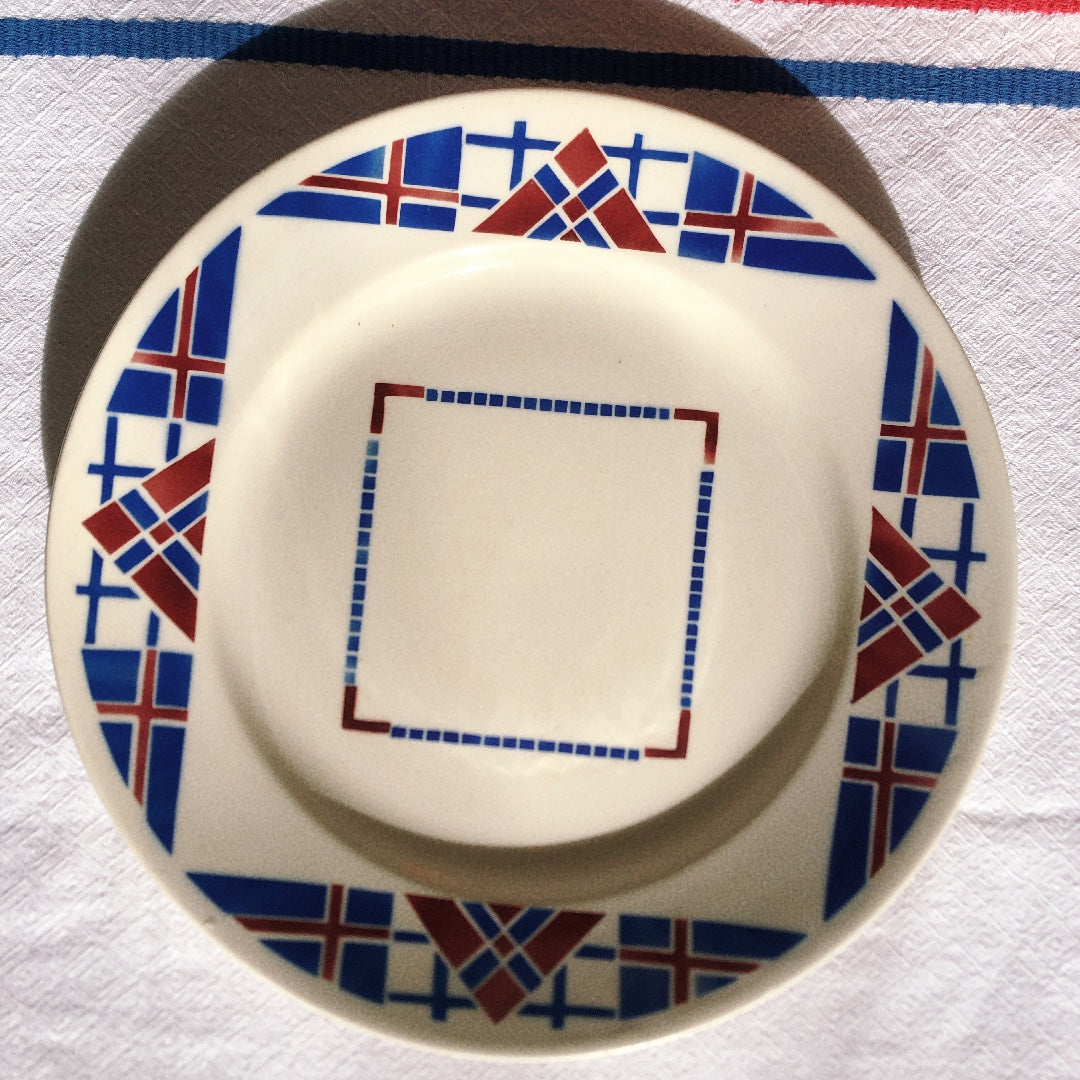 リュネヴィル LUNEVILLE " HOSSEGOR V.F.PARIS"シリーズ 幾何学模様プレート 平皿 A フランスアンティーク食器 蚤の市 ブロカント