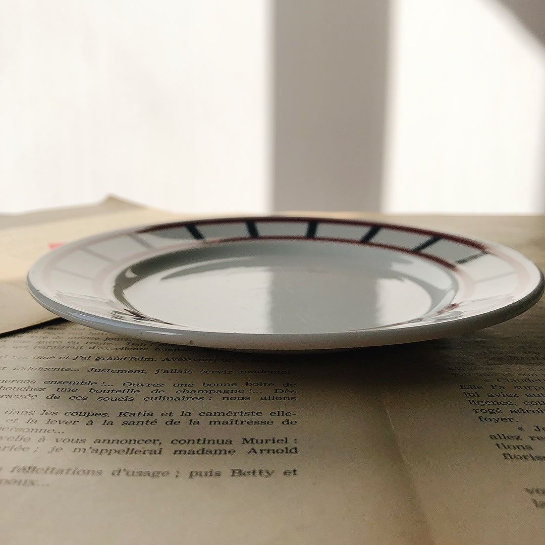 フランスアンティーク HBCM Béarn クレイユエモントロー バスク柄 デザートプレート「ボルドー・ダークブルー」A フランスアンティーク食器 ブロカント 蚤の市