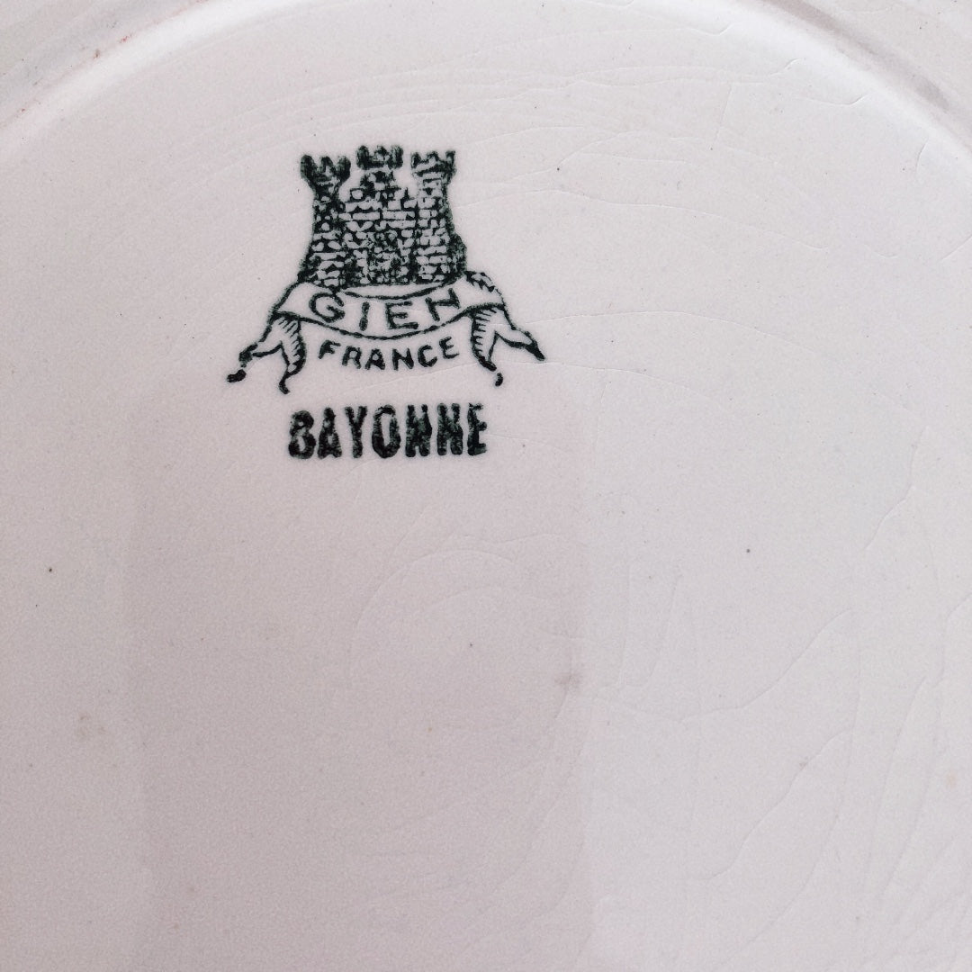 ご予約バスク柄食器セット ジアン Gien 『BAYONNE』ディナープレート バスク柄 レッド✕ブルー A フランスアンティーク・食器・皿・プレート ブロカント
