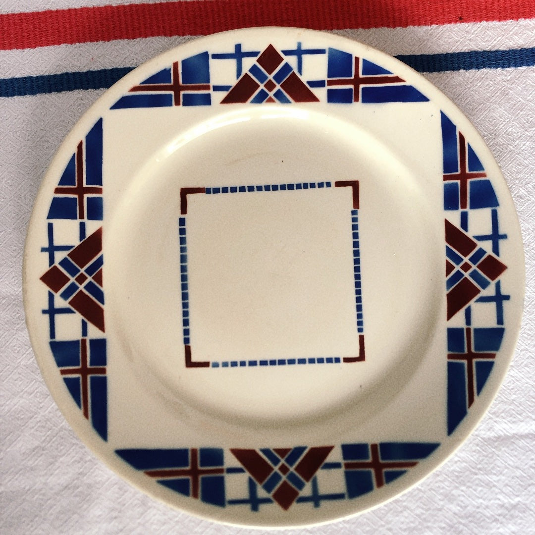 リュネヴィル LUNEVILLE " HOSSEGOR V.F.PARIS"シリーズ 幾何学模様プレート 平皿 C フランスアンティーク食器 蚤の市 ブロカント