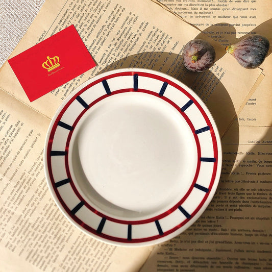 フランスアンティーク HBCM Béarn クレイユエモントロー バスク柄 デザートプレート「ボルドー・ダークブルー」C フランスアンティーク食器 ブロカント 蚤の市