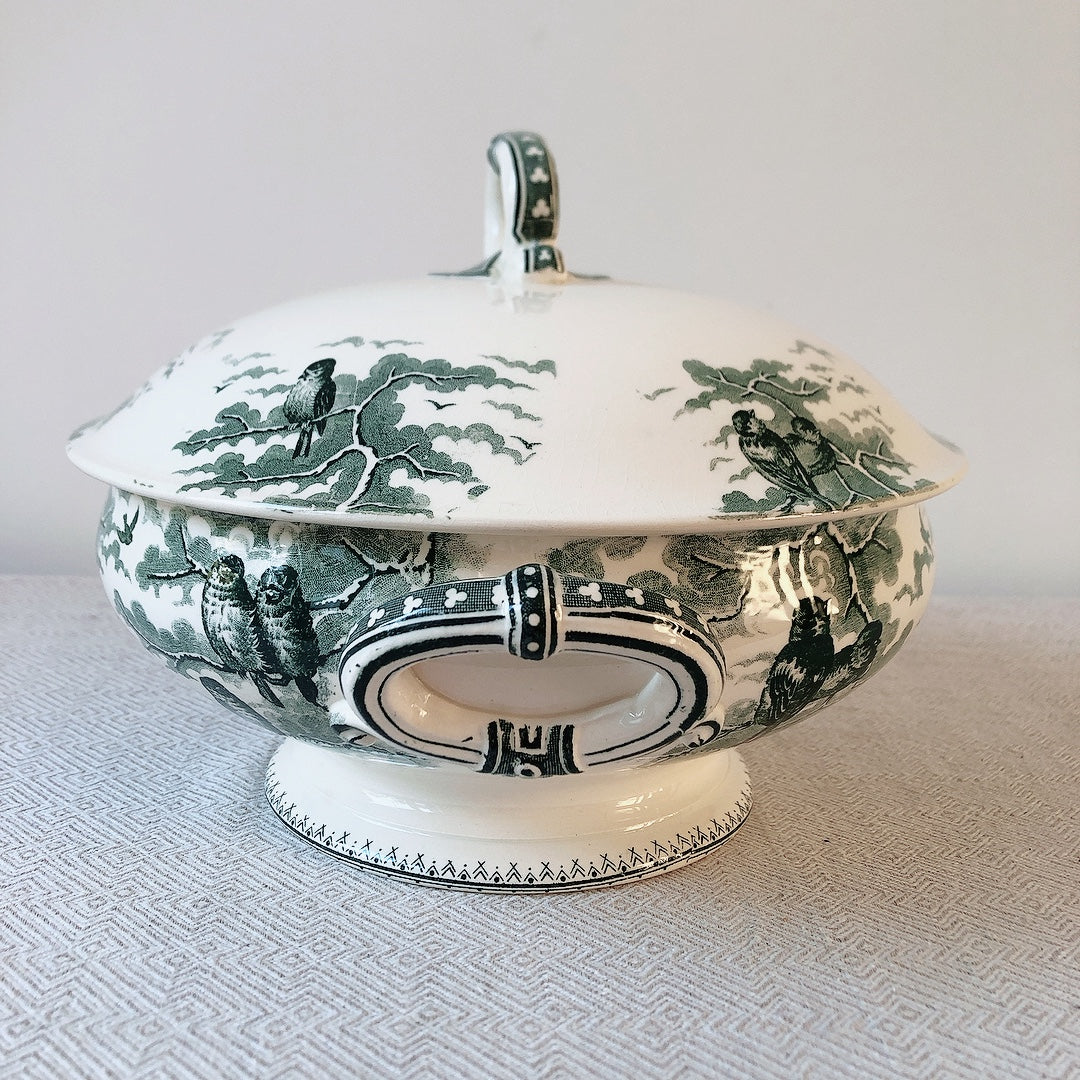 【美品】フランスアンティーク U&C sarreguemines サルグミンヌ スーピエール ”NEIGE”小鳥 フランスアンティーク食器 ブロカント 蚤の市