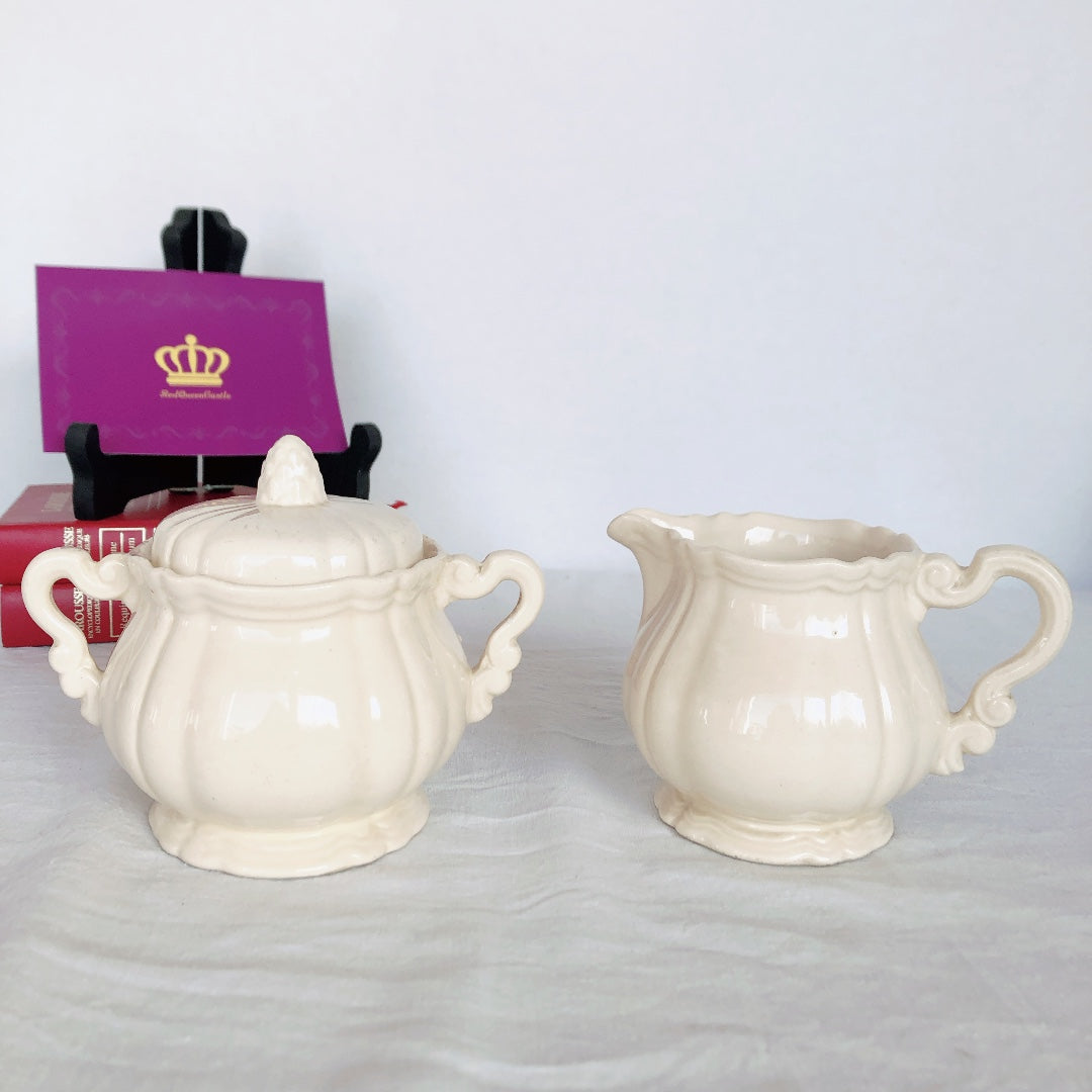 ディゴワンサルグミンヌ Digoin&sarreguemines 花リム シュガーポット&ミルクポット フランスアンティーク食器 フランス蚤の市・ブロカント