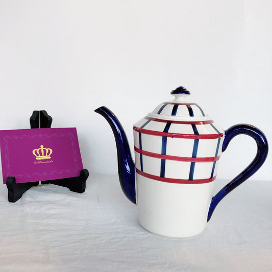 クレイユモントロー HBCM Béarn バスク柄 コーヒー/ティポット「ボルドー・ダークブルー」フランスアンティーク ブロカント 蚤の市