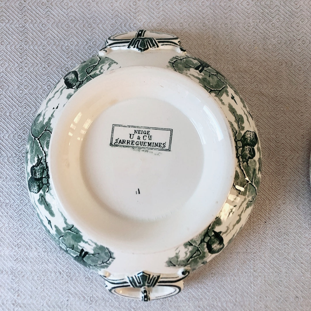 【美品】フランスアンティーク U&C sarreguemines サルグミンヌ スーピエール ”NEIGE”小鳥 フランスアンティーク食器 ブロカント 蚤の市