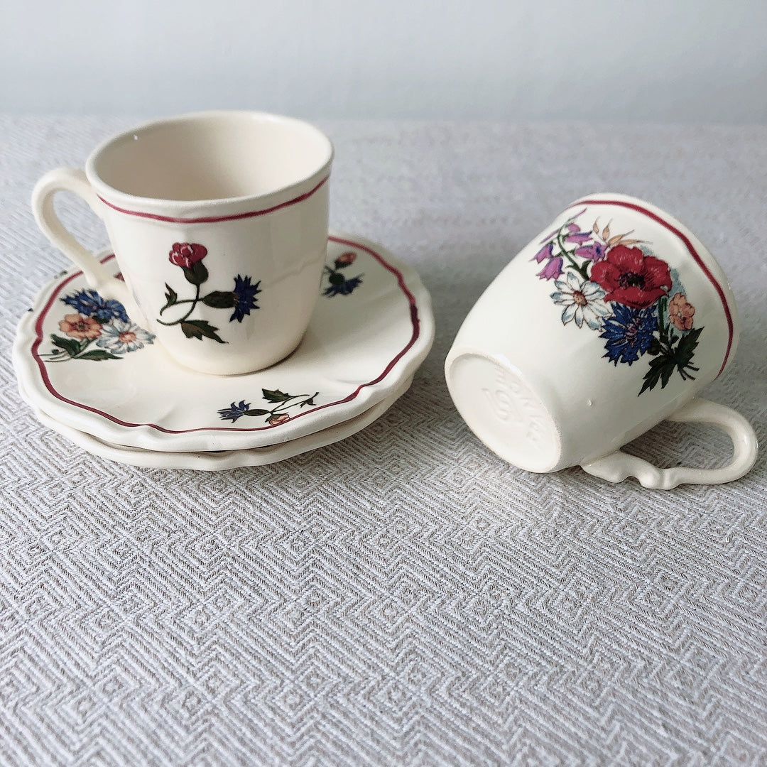 ディゴワンサルグミンヌ Digoin&sarreguemines アグレスト コーヒーカップ&ソーサー2客セット フランスアンティーク食器 フランス蚤の市・ブロカント