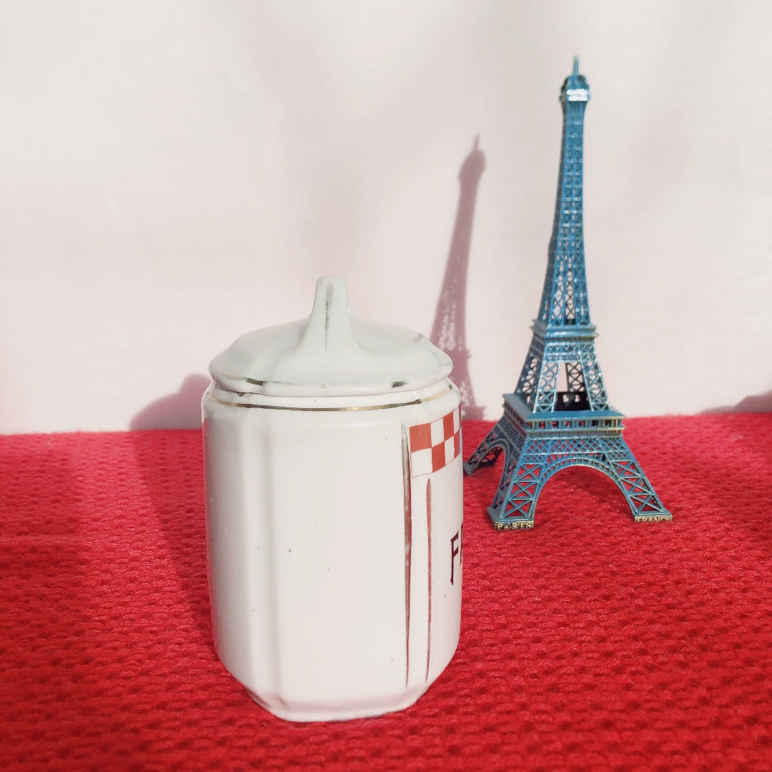 フランスアンティーク 陶器キャニスター ダミエ柄 レッド&ホワイト 3点セット フランスアンティーク食器 ブロカント 蚤の市