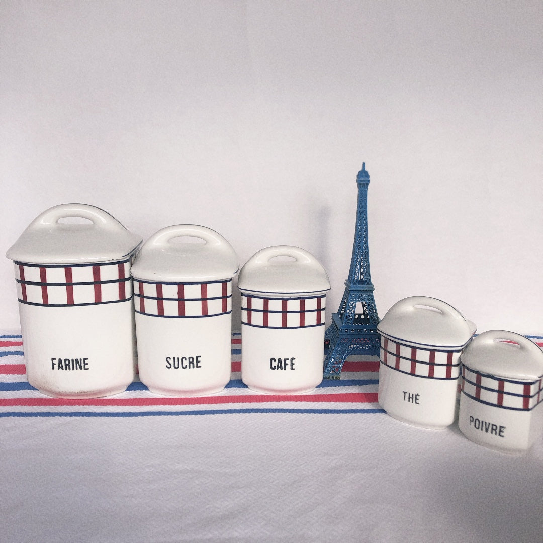 フランスアンティーク サンタマン バスク柄 陶器キャニスター 「ルージュ・ブルー」A フランスアンティーク食器 ブロカント 蚤の市