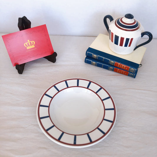 ディゴワンサルグミンヌ ピロブラン バスク柄 スーププレート 『ワインレッド・ネイビー』F フランスアンティーク食器 フランス蚤の市・ブロカント バスク柄食器