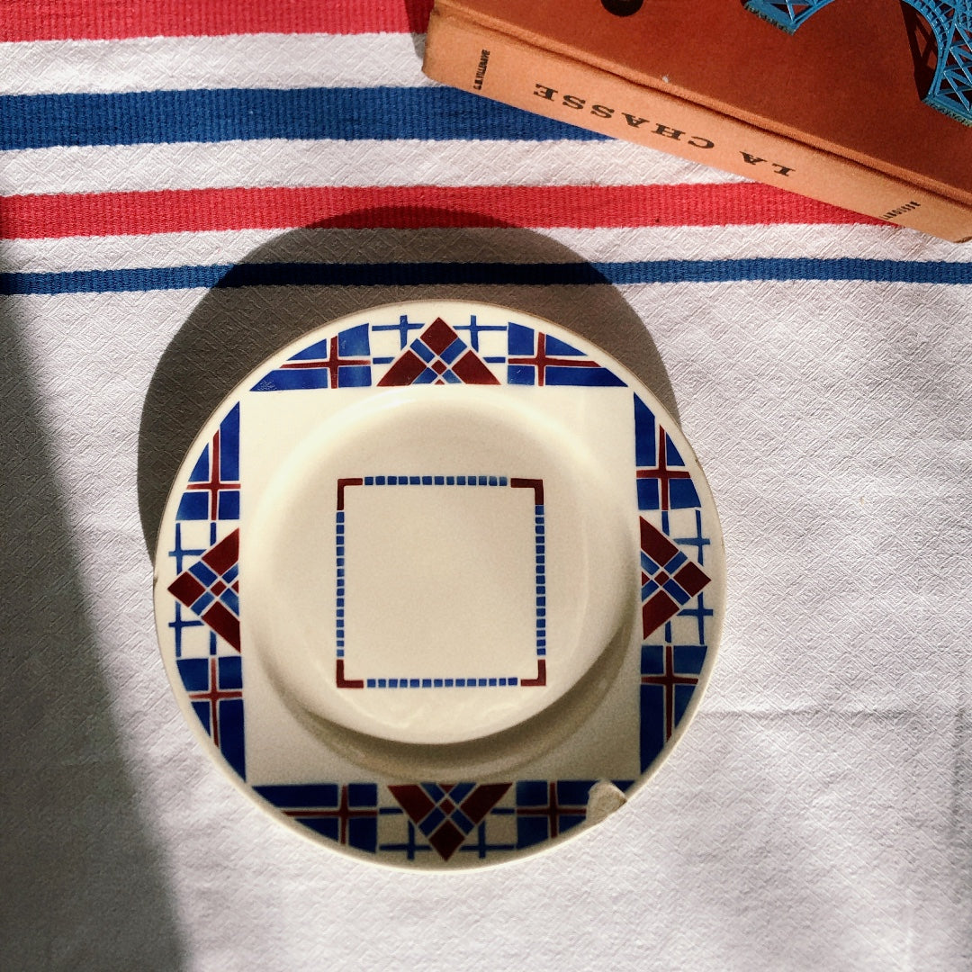 リュネヴィル LUNEVILLE " HOSSEGOR V.F.PARIS"シリーズ 幾何学模様プレート 平皿 E フランスアンティーク食器 蚤の市 ブロカント