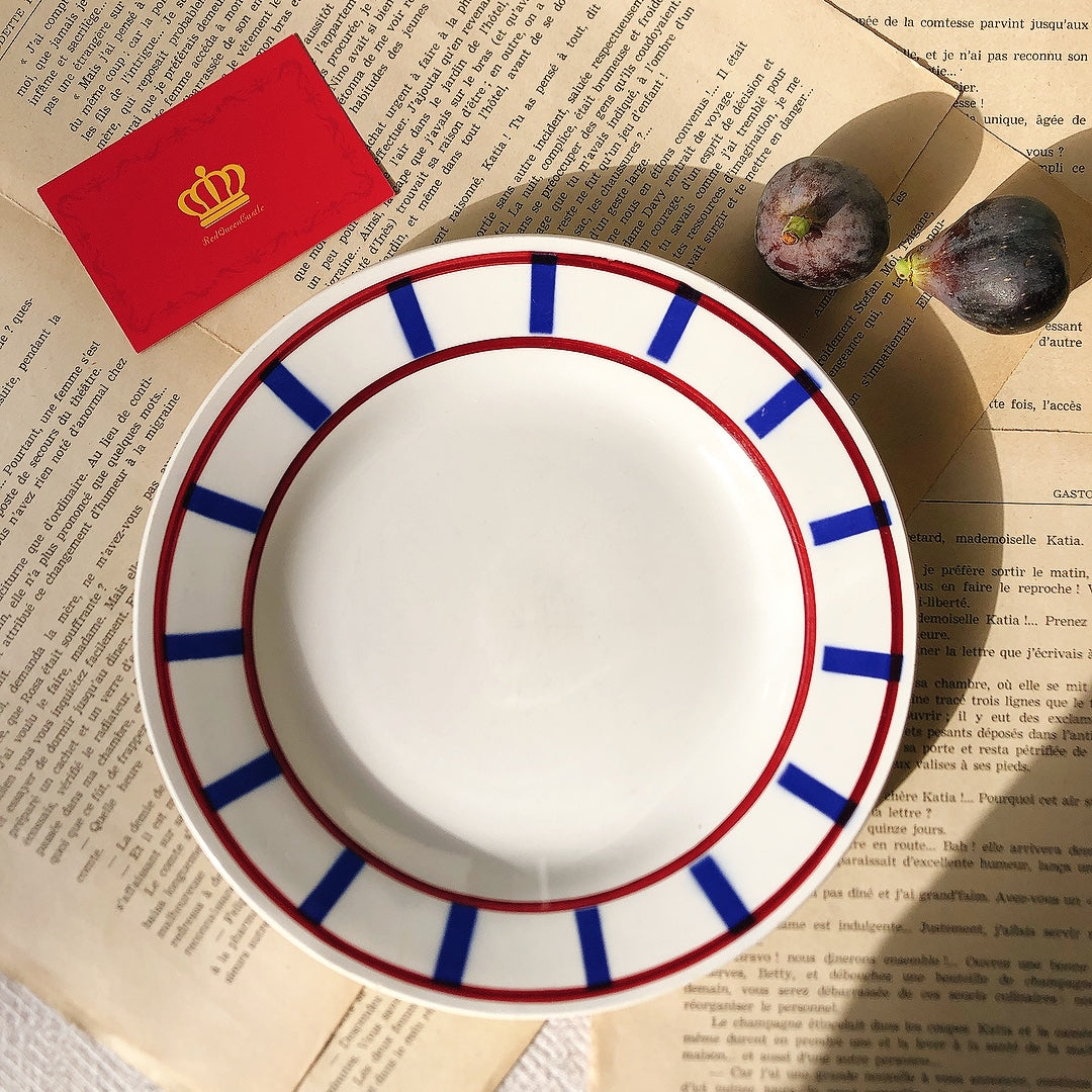 ディゴワンサルグミンヌ バスク柄 デザートプレート 『ルージュ・マリン』A フランスアンティーク食器 フランス蚤の市・ブロカント バスク柄デザートプレート