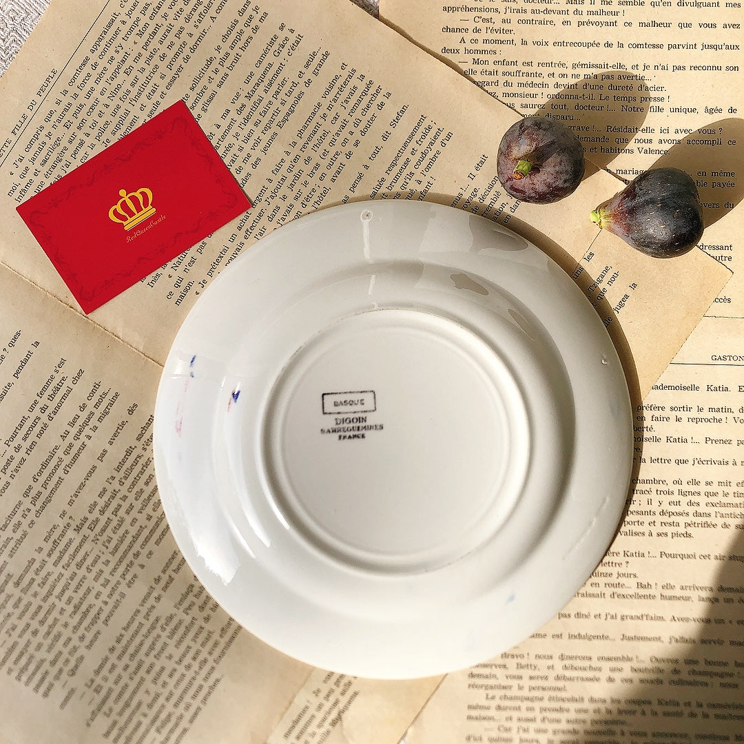 ディゴワンサルグミンヌ バスク柄 デザートプレート 『ルージュ・マリン』A フランスアンティーク食器 フランス蚤の市・ブロカント バスク柄デザートプレート