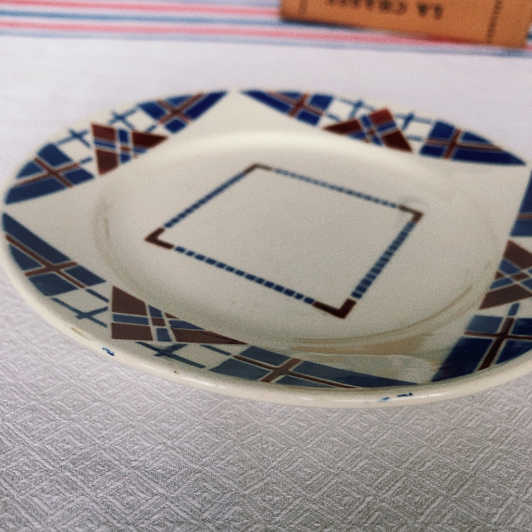 リュネヴィル LUNEVILLE " HOSSEGOR V.F.PARIS"シリーズ 幾何学模様プレート 平皿 B フランスアンティーク食器 蚤の市 ブロカント