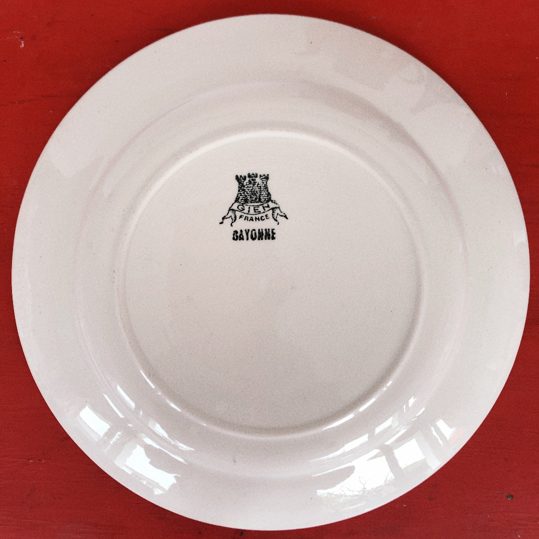 ご予約バスク柄食器セット ジアン Gien 『BAYONNE』ディナープレート バスク柄 レッド✕ブルー A フランスアンティーク・食器・皿・プレート ブロカント