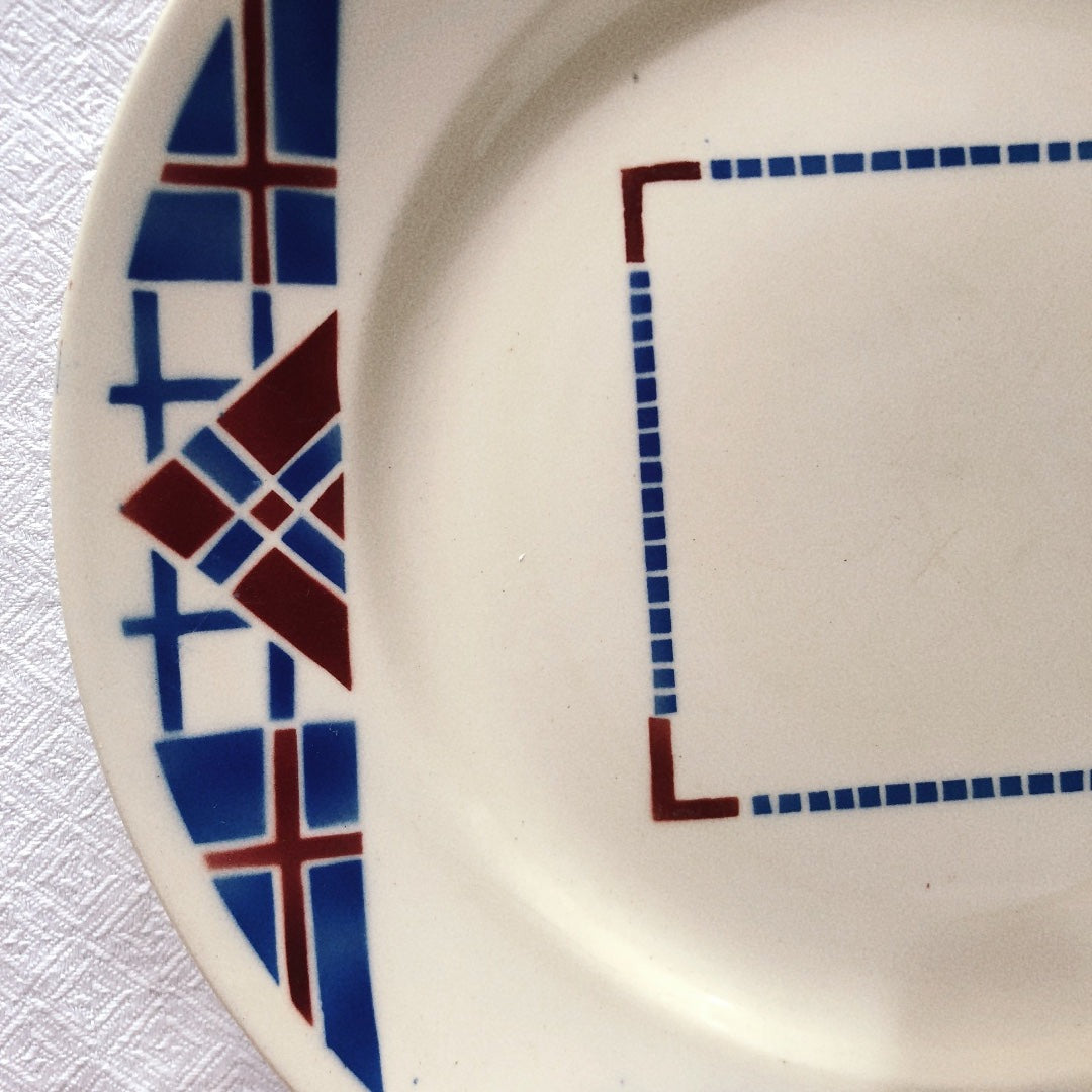 リュネヴィル LUNEVILLE " HOSSEGOR V.F.PARIS"シリーズ 幾何学模様プレート 平皿 C フランスアンティーク食器 蚤の市 ブロカント