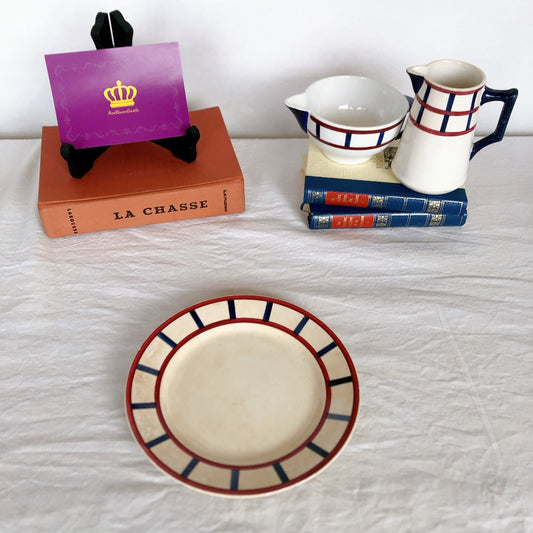 クレイユエモントロー HBCM Béarn デザートープレート/平皿 バスク柄 C「ボルドーxダークブルー」フランスアンティーク食器 ブロカント 蚤の市