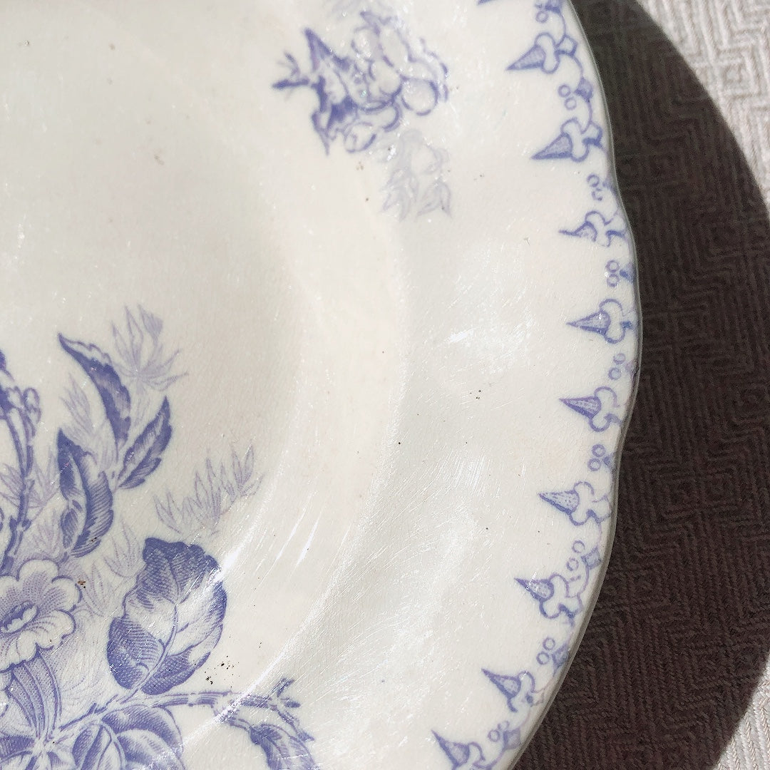 ご予約フランスアンティークプレート U&Cサルグミンヌ sarreguemines ”FLORE”フロール ラベンダー色 アンティーク食器 ブロカント 蚤の市