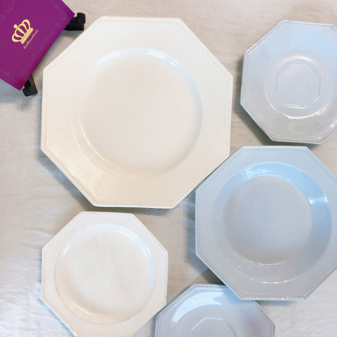 クレイユモントロー オクトゴナル プレート ソーサー ブルーパール A フランスアンティーク アンティーク食器 フランスブロカント・蚤の市