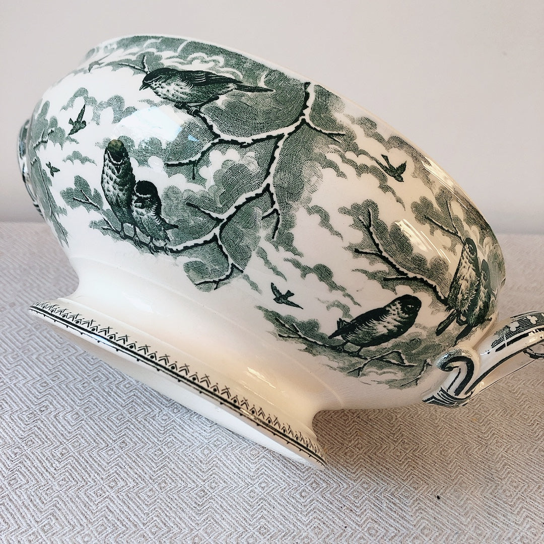 【美品】フランスアンティーク U&C sarreguemines サルグミンヌ スーピエール ”NEIGE”小鳥 フランスアンティーク食器 ブロカント 蚤の市