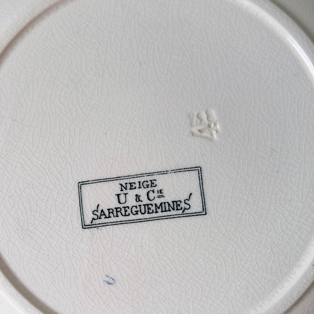 フランスアンティーク U&C sarreguemines サルグミンヌ 平皿 ”NEIGE”小鳥 B ランスアンティーク食器 ブロカント 蚤の市