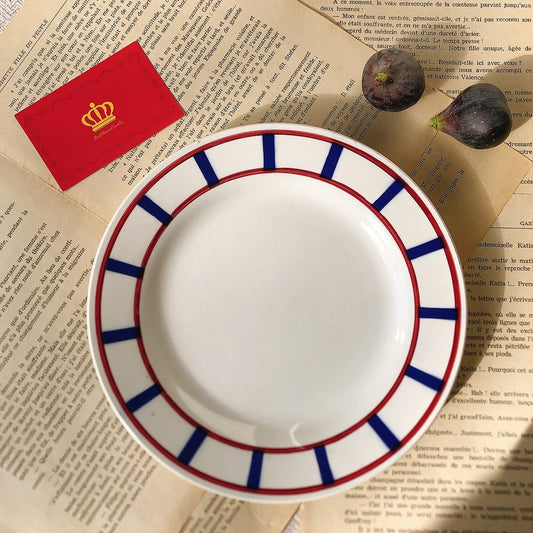 ディゴワンサルグミンヌ バスク柄 デザートプレート 『ルージュ・マリン』B フランスアンティーク食器 フランス蚤の市・ブロカント バスク柄デザートプレート