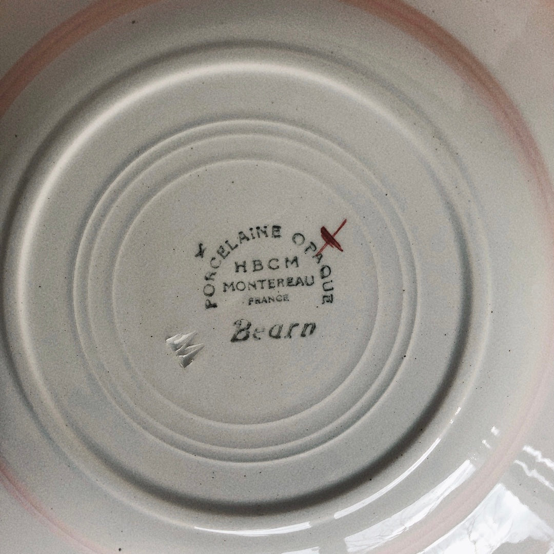 フランスアンティーク HBCM Béarn クレイユモントロー バスク柄 スーププレート /深皿「レッドxブルー」F フランスアンティーク食器 ブロカント 蚤の市