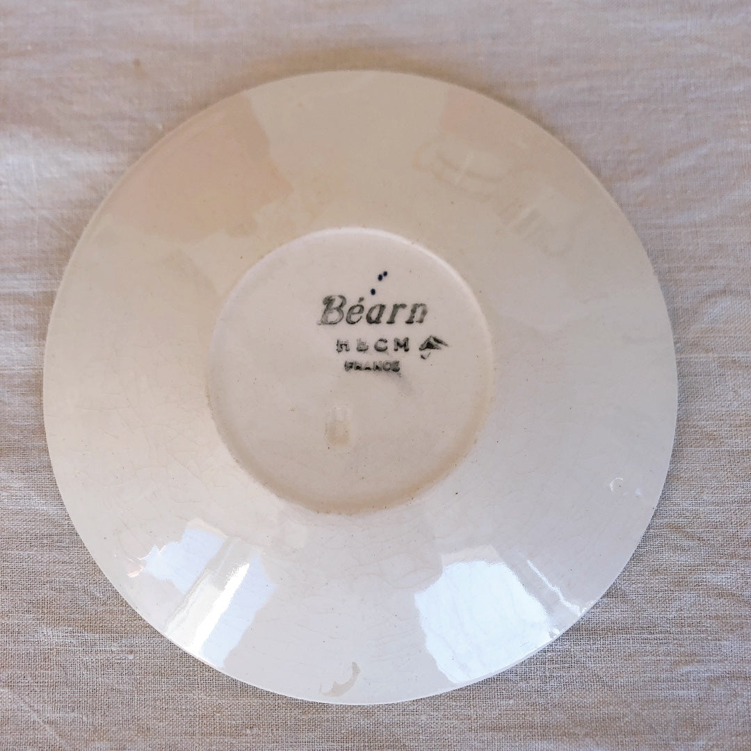 クレイユモントロー HBCM Béarn バスク柄 カップ&ソーサー「マロン・ダークブルー」C フランスアンティーク・食器・皿・プレート ブロカント