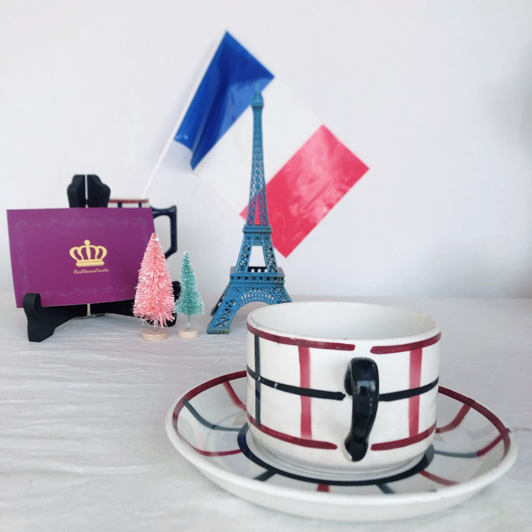 (ご予約済)サンタマン バスク柄のカップ&ソーサー A フランスアンティーク食器 ブロカント 蚤の市
