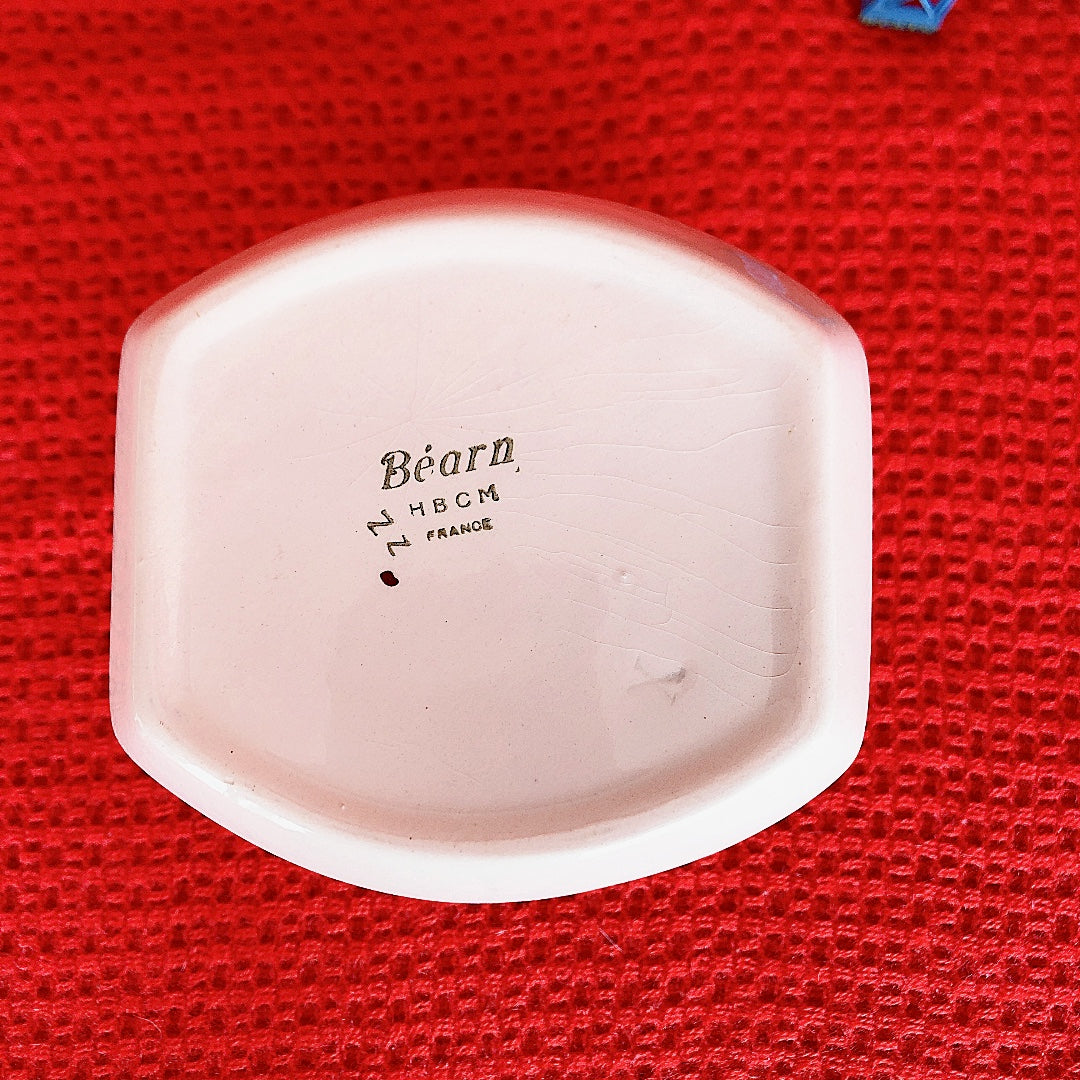 ご予約 フランスアンティーク HBCM Béarn クレイユエモントロー バスク柄 陶器キャニスター 「ルージュ・ブルー」A フランスアンティーク食器 ブロカント 蚤の市