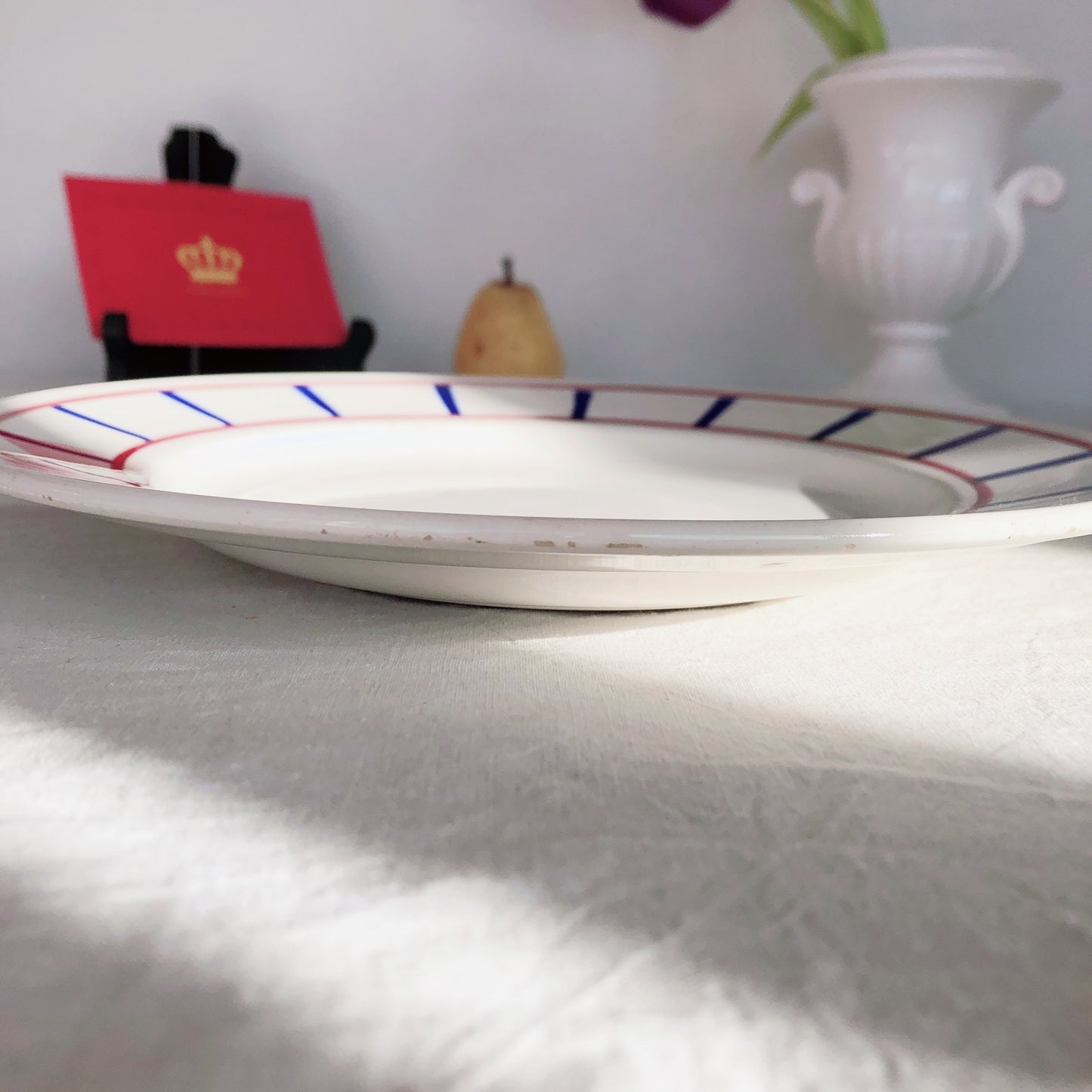 ディゴワンサルグミンヌ バスク柄プレート 大皿 27.5cm『ルージュ・マリン』フランスアンティーク食器 フランス蚤の市・ブロカント バスク柄食器