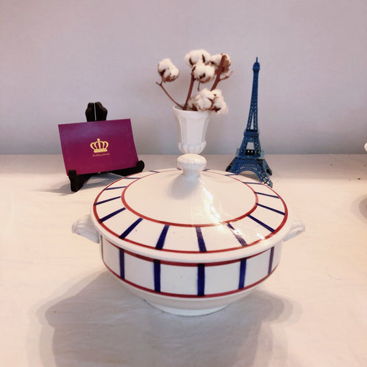 ご予約 ディゴワンサルグミンヌ バスク柄 スーピエール『ルージュ・マリン』 フランスアンティーク食器 フランス蚤の市・ブロカント バスク柄食器