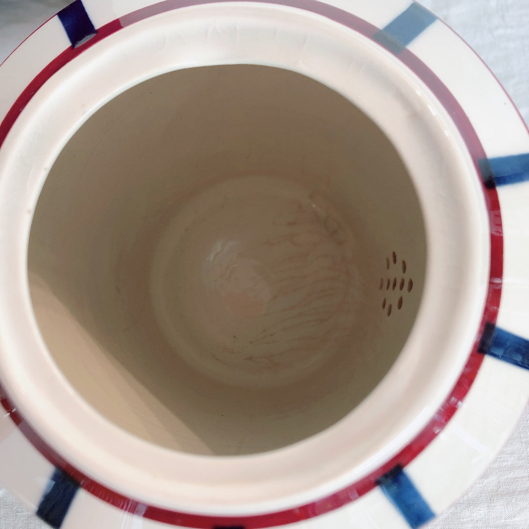 クレイユモントロー HBCM Béarn バスク柄 コーヒー/ティポット「ボルドー・ダークブルー」フランスアンティーク ブロカント 蚤の市