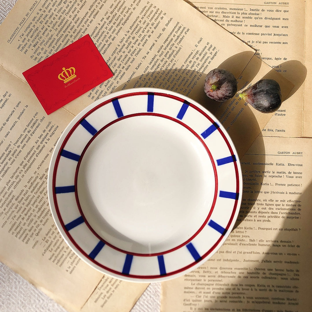 ディゴワンサルグミンヌ バスク柄 デザートプレート 『ルージュ・マリン』A フランスアンティーク食器 フランス蚤の市・ブロカント バスク柄デザートプレート
