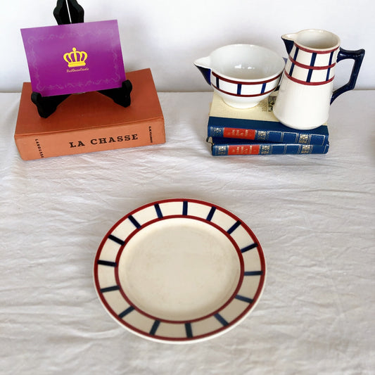 クレイユエモントロー HBCM Béarn デザートープレート/平皿 バスク柄 A「ボルドーxダークブルー」フランスアンティーク食器 ブロカント 蚤の市