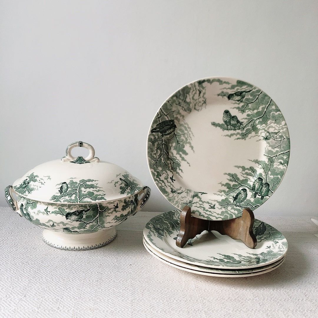 【美品】フランスアンティーク U&C sarreguemines サルグミンヌ スーピエール ”NEIGE”小鳥 フランスアンティーク食器 ブロカント 蚤の市