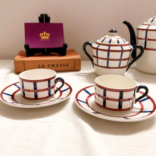 (ご予約済)クレイユモントロー HBCM Béarn バスク柄 カップ&ソーサー等 フランスアンティーク ブロカント 蚤の市