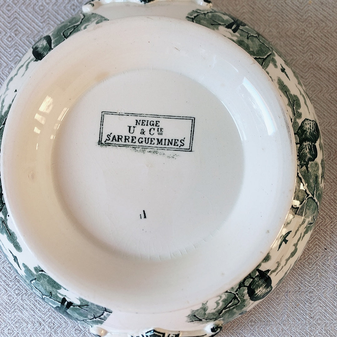 【美品】フランスアンティーク U&C sarreguemines サルグミンヌ スーピエール ”NEIGE”小鳥 フランスアンティーク食器 ブロカント 蚤の市