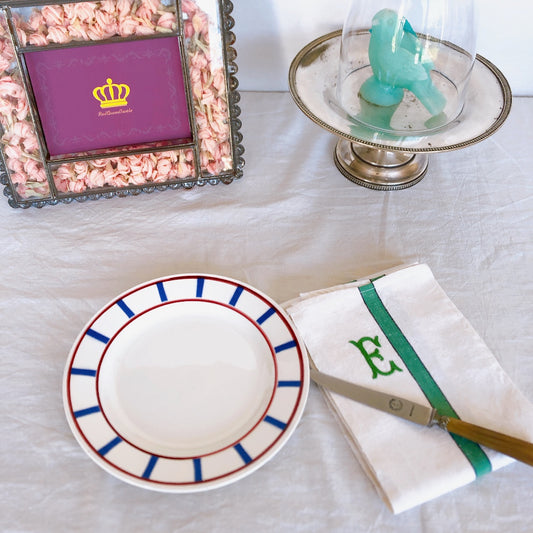 ディゴワンサルグミンヌ バスク柄 デザートプレート 『ルージュ・マリン』A フランスアンティーク食器 フランス蚤の市・ブロカント バスク柄食器 バスク柄