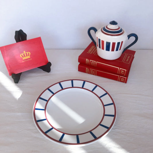 ディゴワンサルグミンヌ ピロブラン バスク柄プレート 『ボルドー・ネイビー』C フランスアンティーク食器 フランス蚤の市・ブロカント バスク柄食器