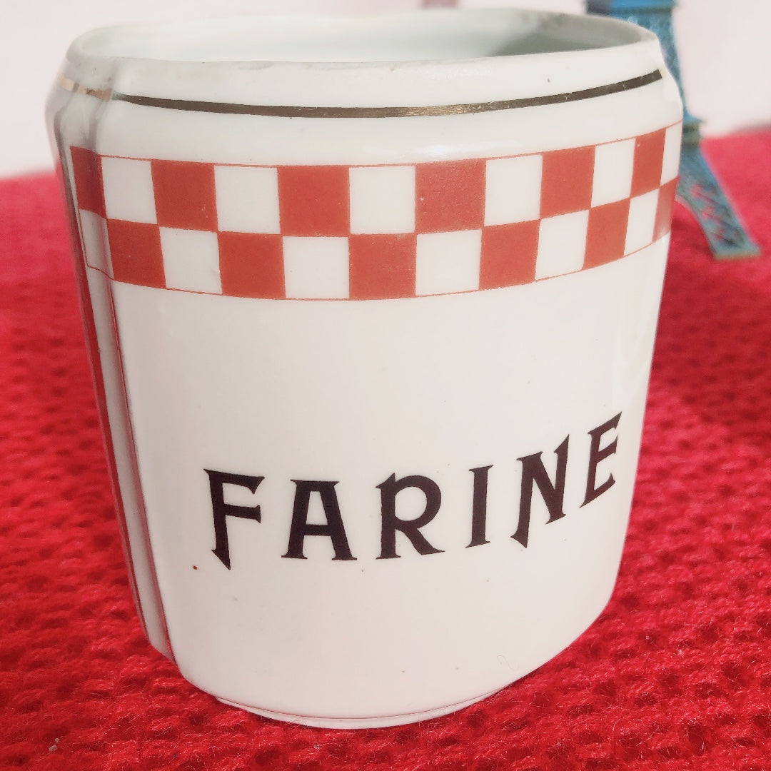 フランスアンティーク 陶器キャニスター ダミエ柄 レッド&ホワイト 3点セット フランスアンティーク食器 ブロカント 蚤の市