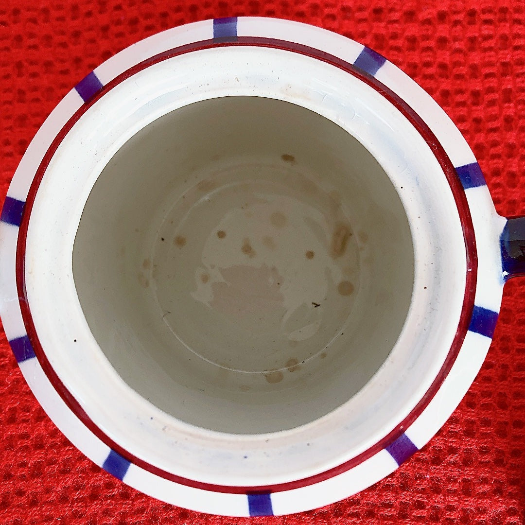 ご予約 クレイユモントロー HBCM Béarn バスク柄 シュガーポット「レッド&ブルー」フランスアンティーク・食器・皿・プレート ブロカント 蚤の市