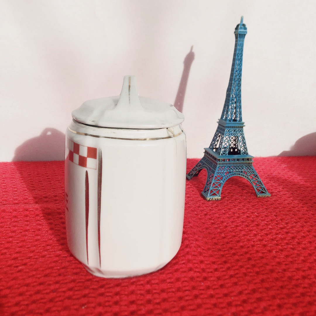 フランスアンティーク 陶器キャニスター ダミエ柄 レッド&ホワイト 3点セット フランスアンティーク食器 ブロカント 蚤の市
