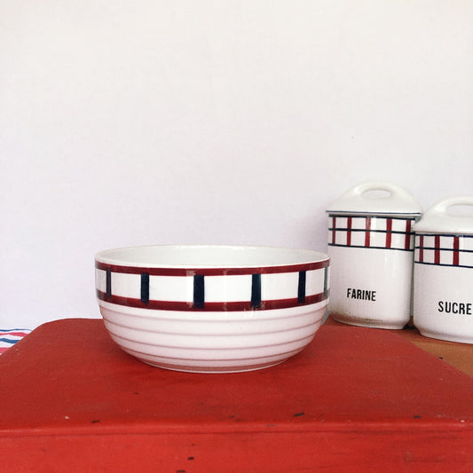 バドンヴィレー バスク柄 サラディエ サラダボウル「ルージュ・ブルー」フランスアンティーク・食器・皿・プレート ブロカント