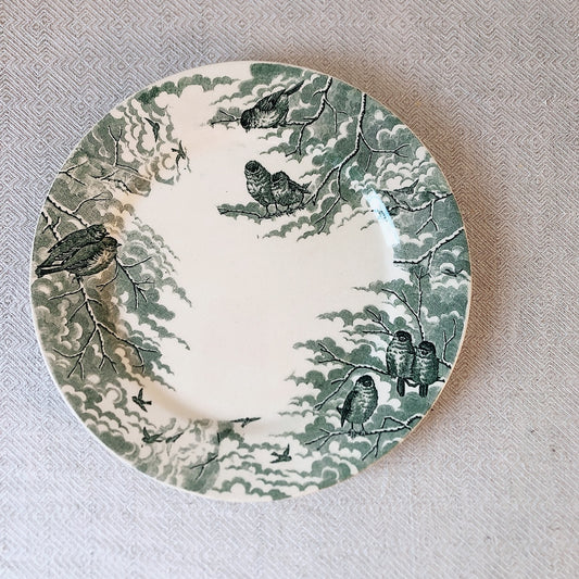 フランスアンティーク U&C sarreguemines サルグミンヌ 平皿 ”NEIGE”小鳥 A フランスアンティーク食器 ブロカント 蚤の市