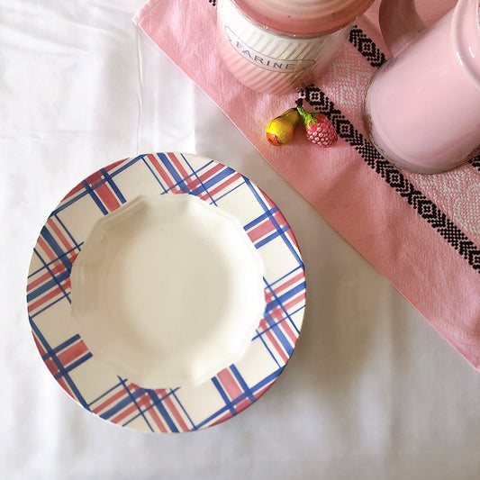 クレイユエモントロー HBCM ECOSSAIS スーププレート/深皿 F フランスアンティーク食器 ブロカントアンティーク 蚤の市