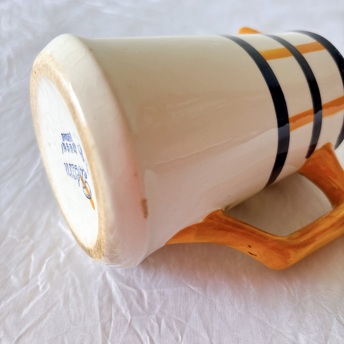 クレイユモントロー HBCM Béarn バスク柄ピシェ　ピッチャー　ミルクポット　「イエロー&ブルー」フランスアンティーク食器　バスク柄アンティーク ブロカント 蚤の市