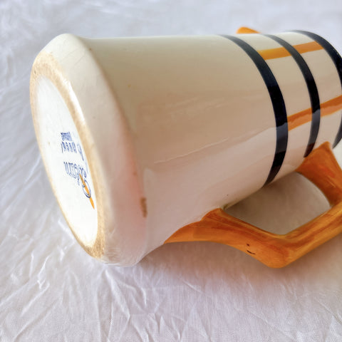 クレイユモントロー HBCM Béarn バスク柄ピシェ　ピッチャー　ミルクポット　「イエロー&ブルー」フランスアンティーク食器　バスク柄アンティーク ブロカント 蚤の市