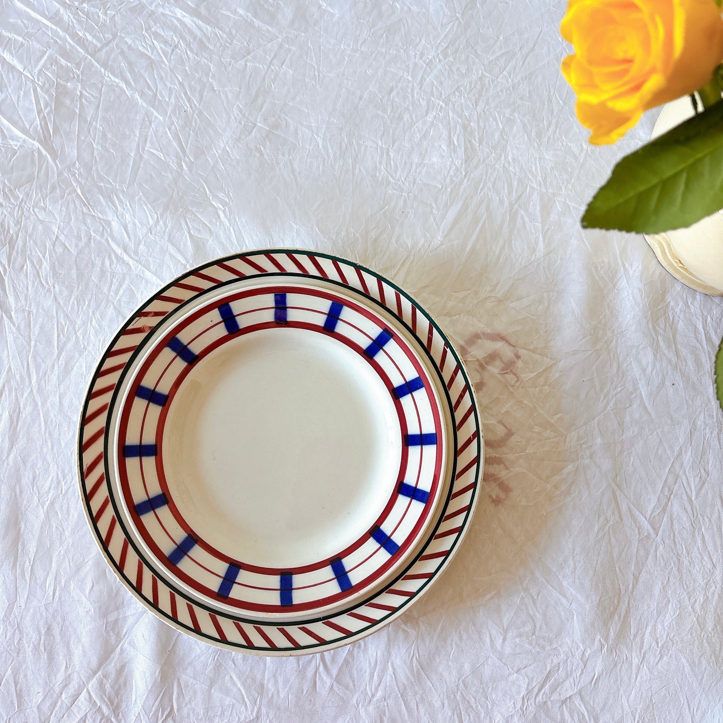 フランスアンティーク ディゴワンサルグミンヌ FANDANGO バスク柄デザートプレート ヴィンテージ陶器　ブロカント　