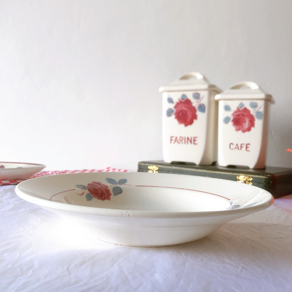 フランスアンティーク　バドンヴィレー　バラ柄スーププレート　深皿　フランスアンティーク食器 ブロカントアンティーク 蚤の市