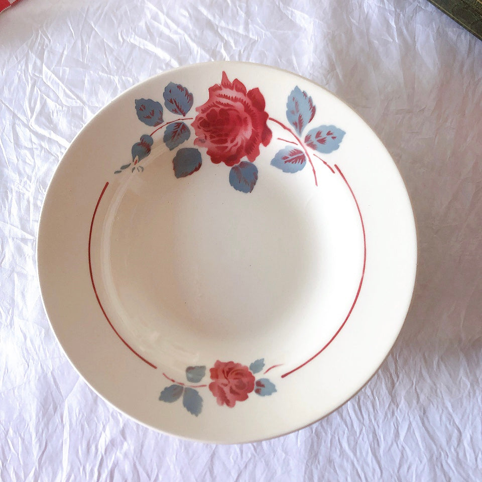 フランスアンティーク　バドンヴィレー　バラ柄スーププレート　深皿　フランスアンティーク食器 ブロカントアンティーク 蚤の市